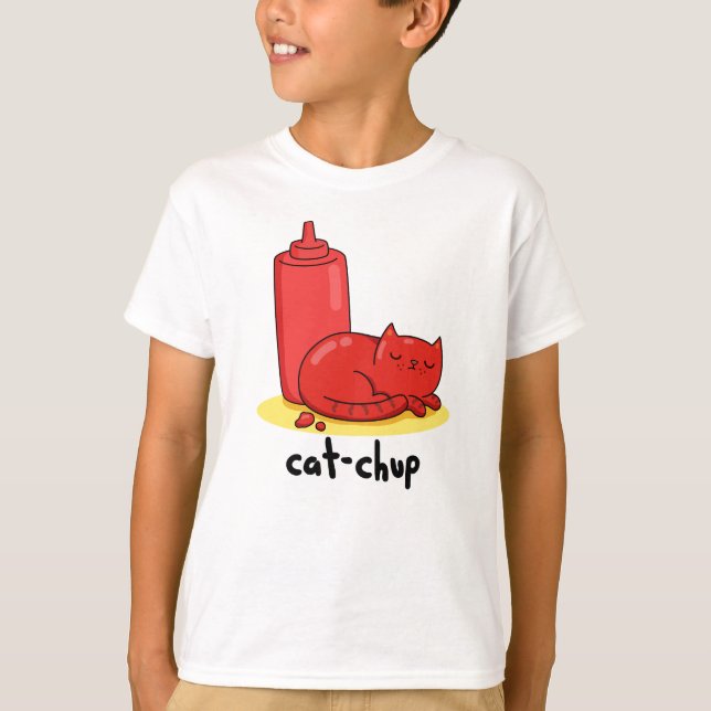 Cat chup Funny Red Ketchup Cat Pun T Shirt (Framsida)