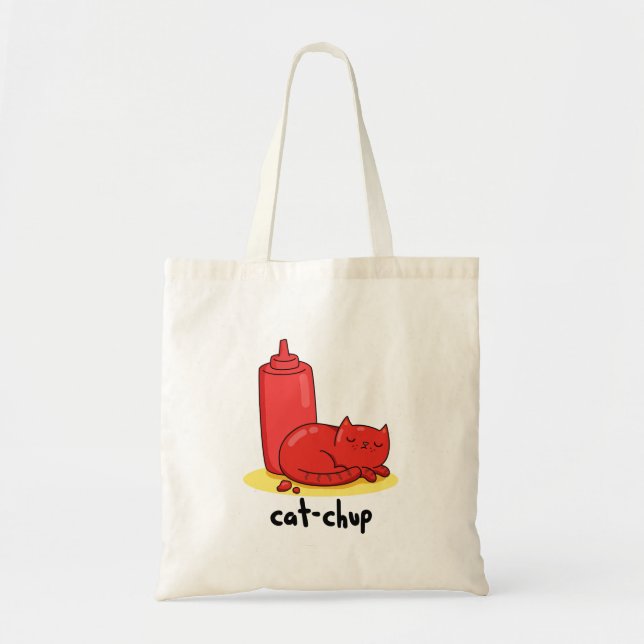 Cat chup Funny Red Ketchup Cat Pun Tygkasse (Framsidan)