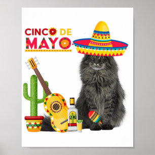 Cat Cinco De Mayo Kärlek Guitar Cactus Drinking Kä Poster
