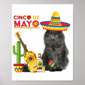 Cat Cinco De Mayo Kärlek Guitar Cactus Drinking Kä Poster