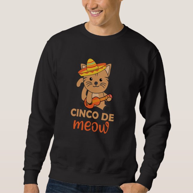 Cat Cinco de Meow Mexican Sombrero Cats Lång Ärmad Tröja (Framsida)