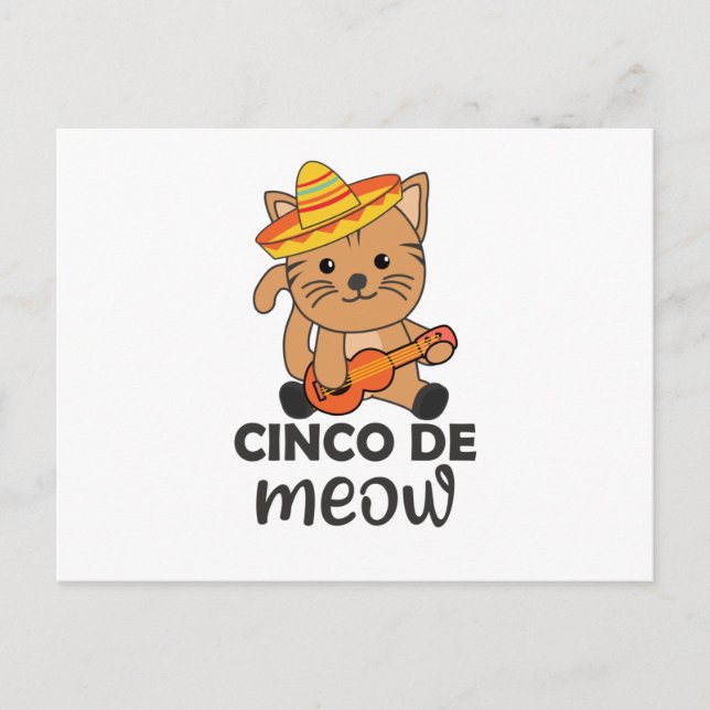 Cat Cinco de Meow Mexican Sombrero Cats Vykort (Framsida)