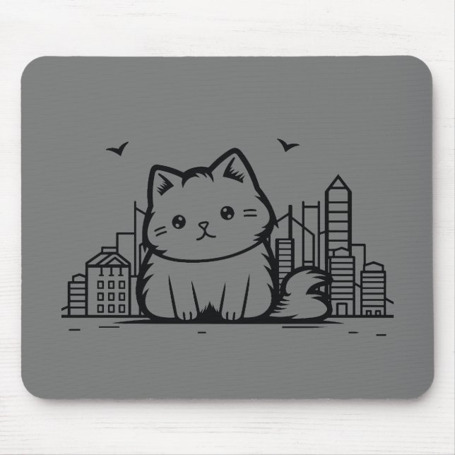Cat Cityscape Hårig Cute Vector-grafik Musmatta (Framsidan)