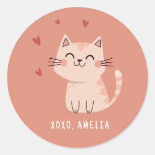 Cat Classroom Valentine Runt Klistermärke