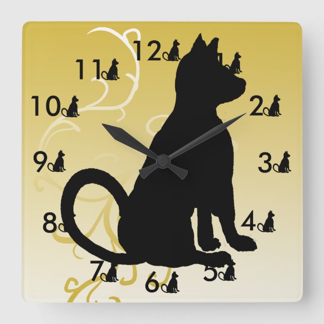 Cat Clock Svarta katter Ornate Modern CricketDiane Fyrkantig Klocka (Framsida)