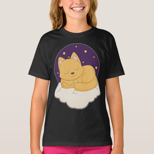 Cat Clouds Stars T Shirt (Framsida)