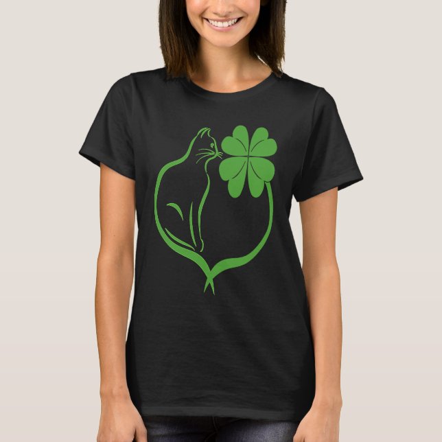 Cat Clover Silhouette Shamrock St Patricks Day Kit T Shirt (Framsida)