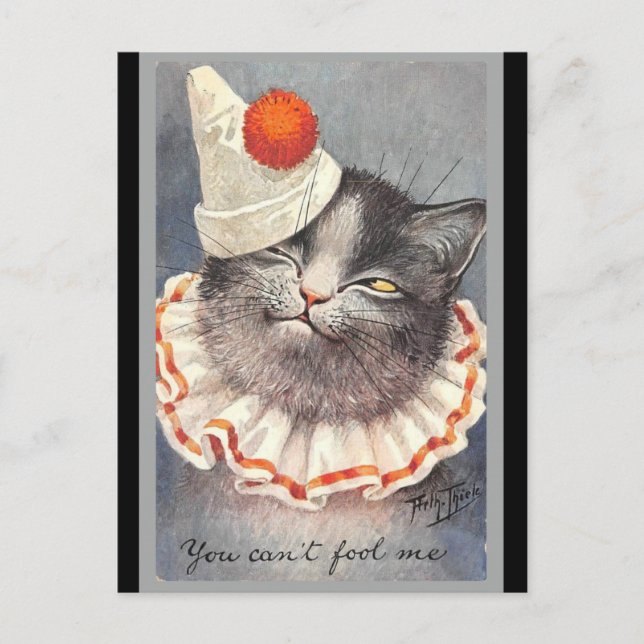 Cat Clown vintage illustration Vykort (Framsida)