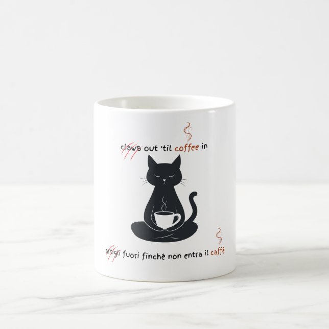  Cat + Coffee = Claws” Minimalist Design  Kaffemugg (Center)