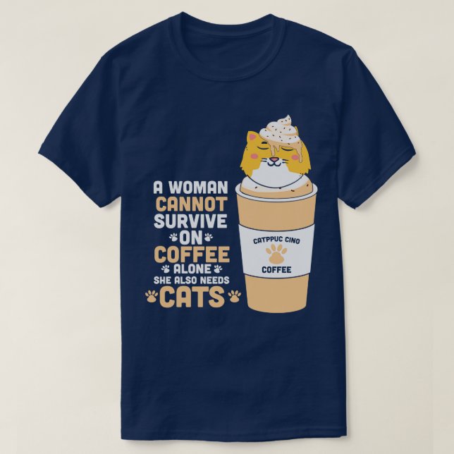 Cat Coffee Funny T Shirt (Design framsida)