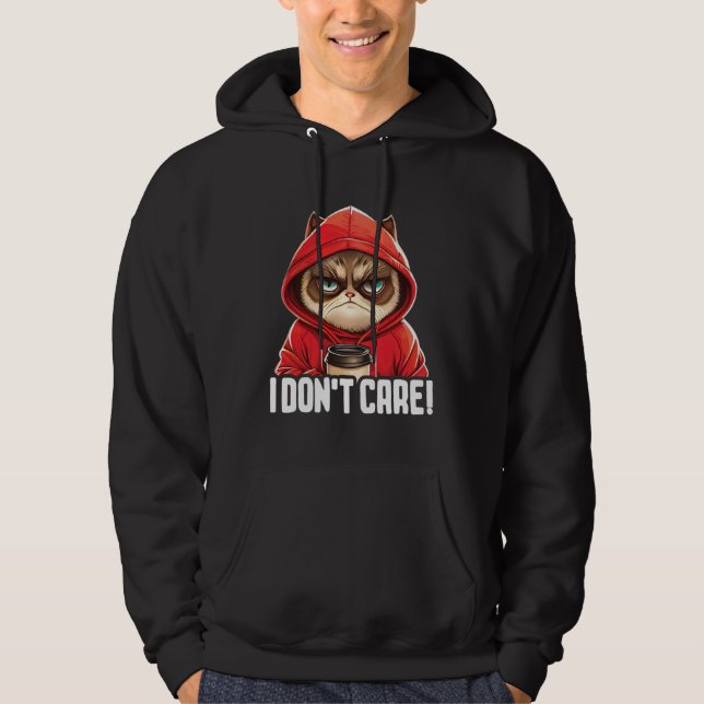 Cat Coffee I Cat I Don t Care Hoodie (Framsida)