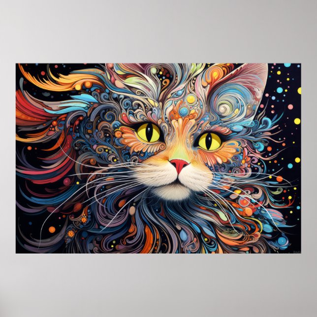 Cat Colorful Animal Enchanting Abstrakt Poster (Framsidan)