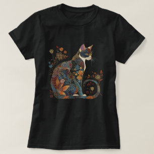 Cat Colorful Blommönster Vintage Flowers Art T Shirt
