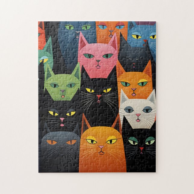 CAT COLORFUL CATS ART JIGSAW PUZZZLE PUSSEL (Vertikal)