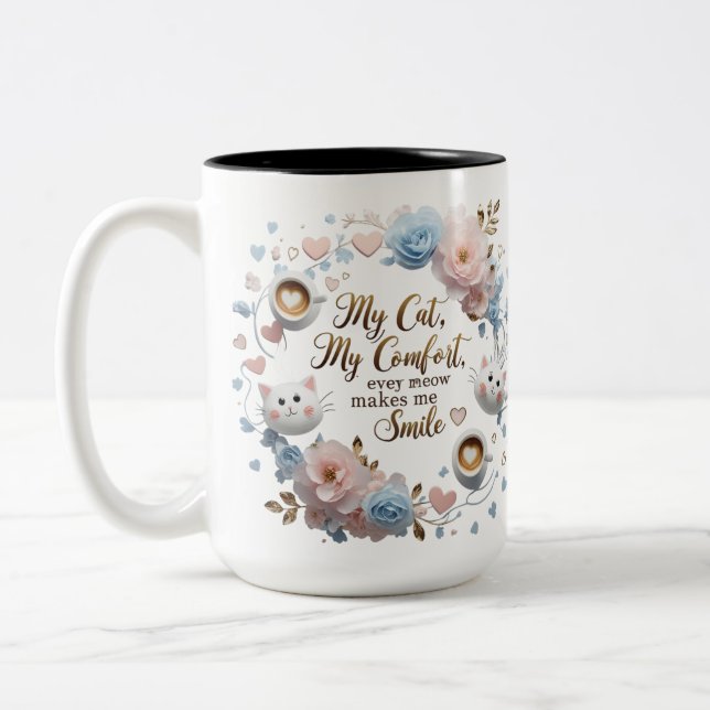 Cat Comfort Two-Tone Mugg - 15 oz Heartfilt Meow (Vänster)