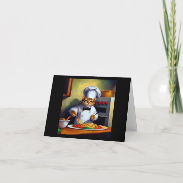 Cat Cooking Spaghetti Kort (Framsida)