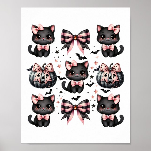 Cat Coquette Halloween Bows Black Rosa Halloween G Poster (Framsidan)