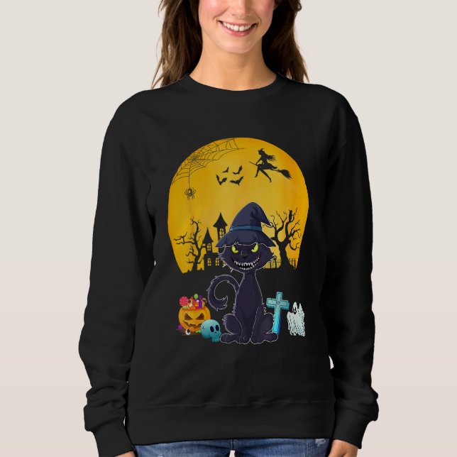 Cat Costume Halloween Witch Horror Carved Pumpkin T Shirt (Framsida)