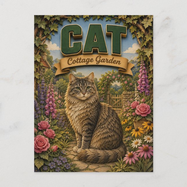 Cat Cottage Garden POPCUT Vykort (Framsida)
