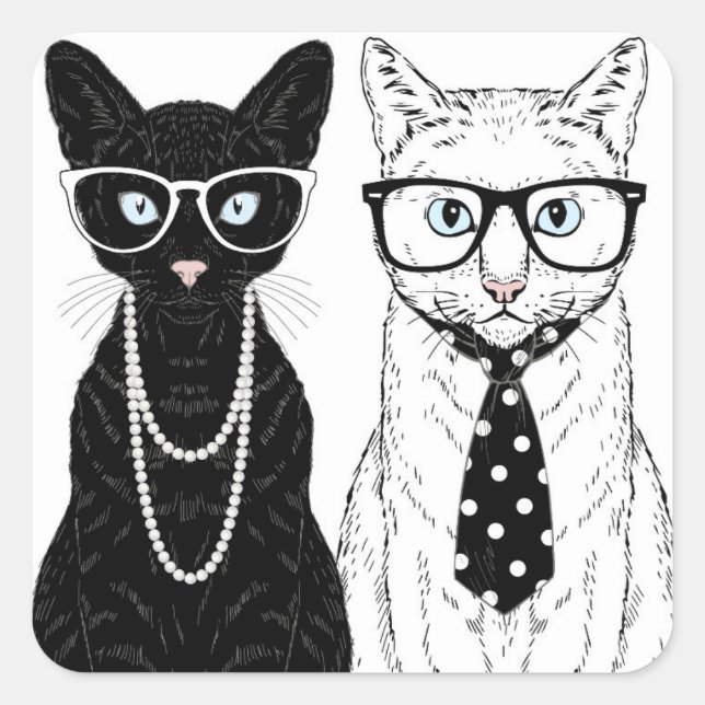 Cat Couple Fyrkantigt Klistermärke (Framsida)