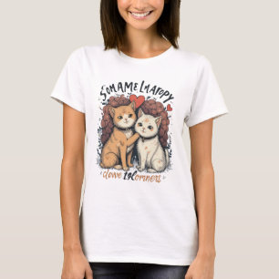 Cat Couple T-Shirt Cute Romantic Kattunge Kärlek T