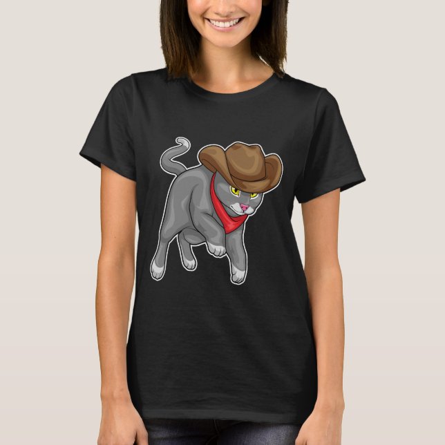 Cat Cowboy Cowboyhatt T Shirt (Framsida)