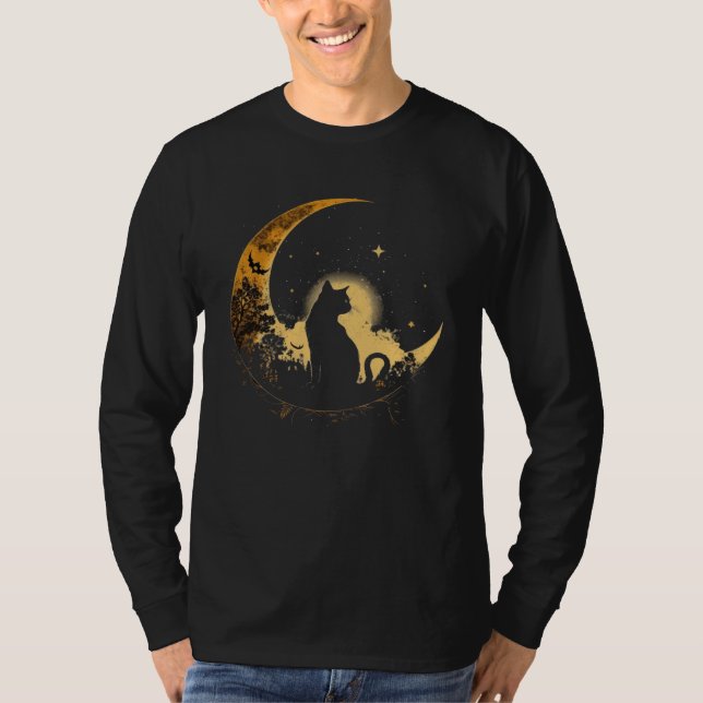 Cat Crescent Black Moon Sailor T Shirt (Framsida)