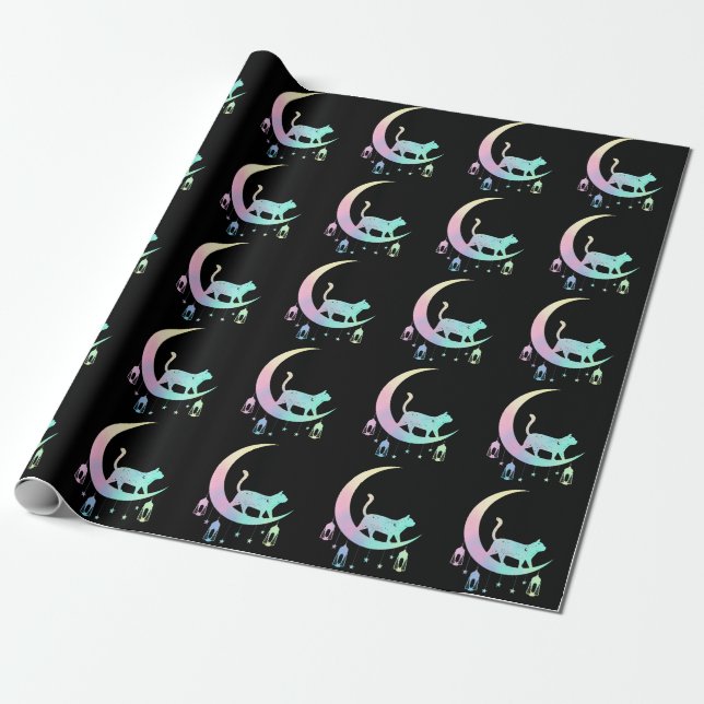Cat Crescent Måne Horoscope Pastel Goth Wicca Presentpapper (Utrullad)