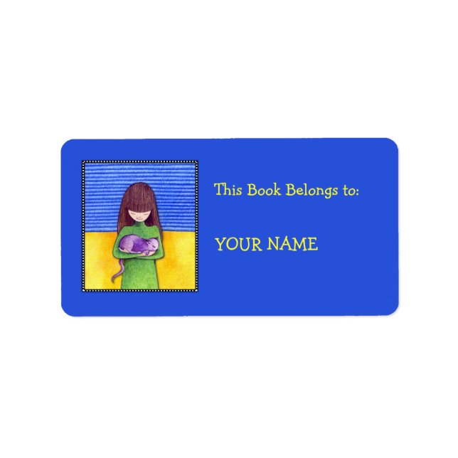 Cat Cuddle Blue Bookplate-etikett Adressetikett (Framsidan)