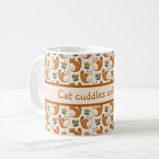 Cat Cuddles Coffee Cup Naive Art Style Kaffemugg (Framsida vänster)