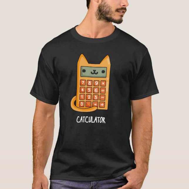 Cat culator Funny Calculator Pun Mörk BG T Shirt (Framsida)