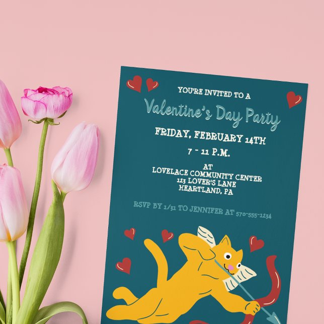 Cat Cupid Anpassningsbar Valentine Day Party Inbjudningar (Skapare uppladdad)