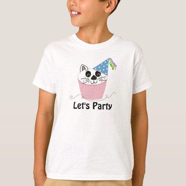 Cat Cuptårta Birthday Design Tee Shirt (Framsida)