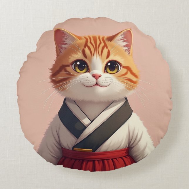 Cat Cushion i Hanbok Rund Kudde (Framsidan)