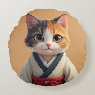 Cat Cushion i Hanbok Rund Kudde