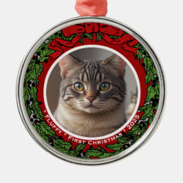 Cat Custom photo First Christmas wreath Julgransprydnad Metall