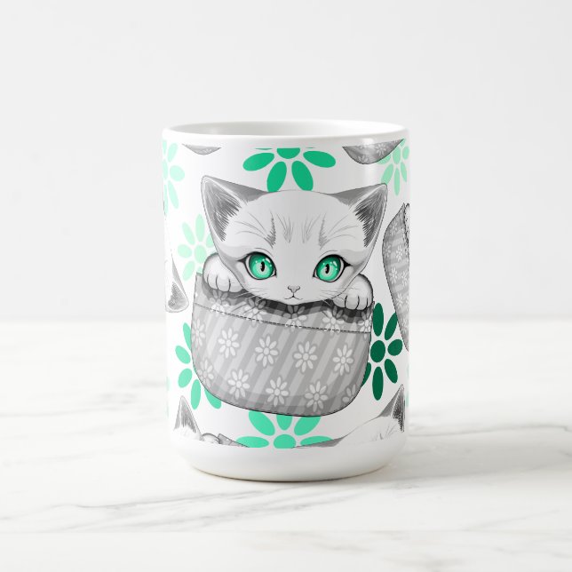 Cat Cute and Playful peaking from a Pocket Kaffemugg (Center)