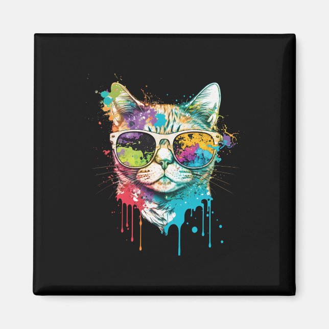 Cat Cute Cat Motif Pop Art Cat Magnet (Framsidan)
