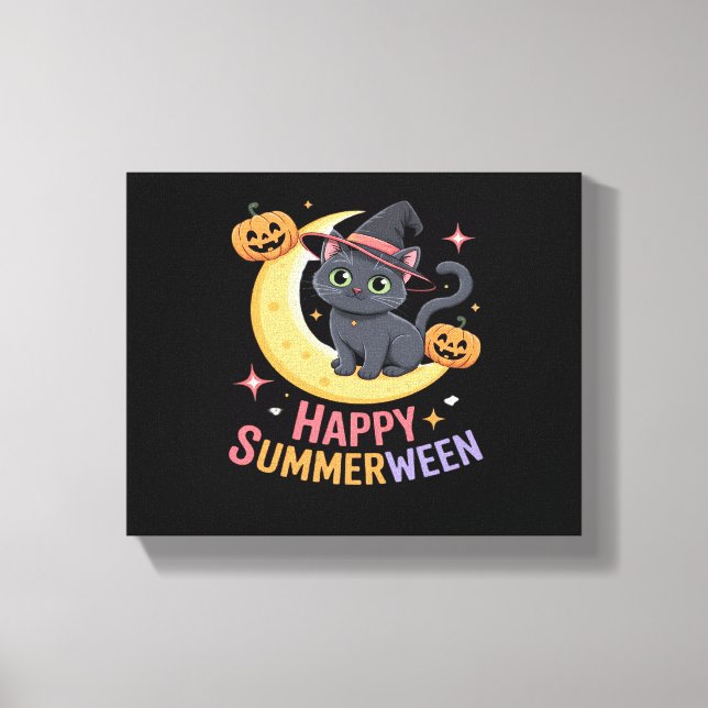 Cat Cute Halloween Aesthetic Essential T-Shirt Canvastryck (Framsida)