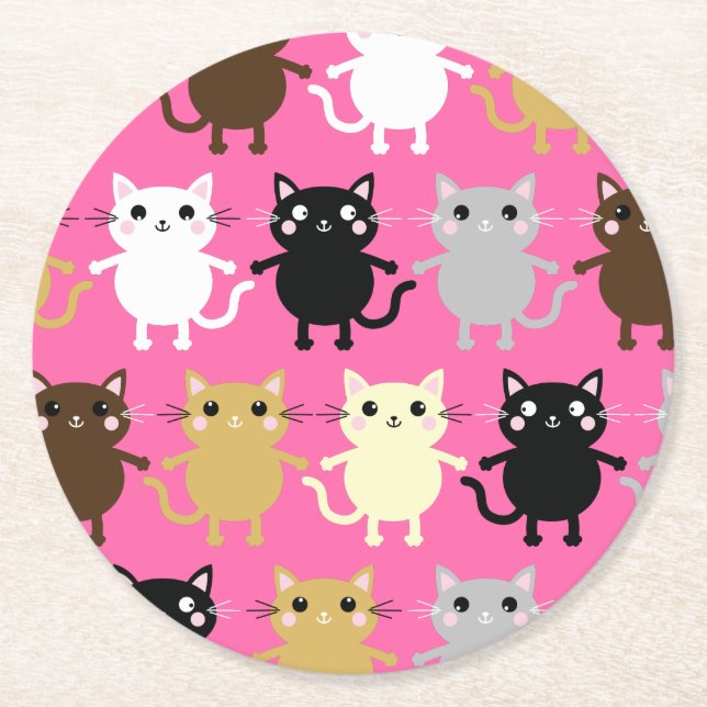 Cat Cute Kattunge Colorful 1st Birthday Party Them Underlägg Papper Rund (Framsidan)