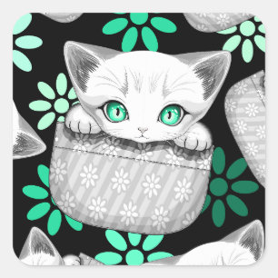 Cat Cute och Playful peading från en Pocket Fyrkantigt Klistermärke