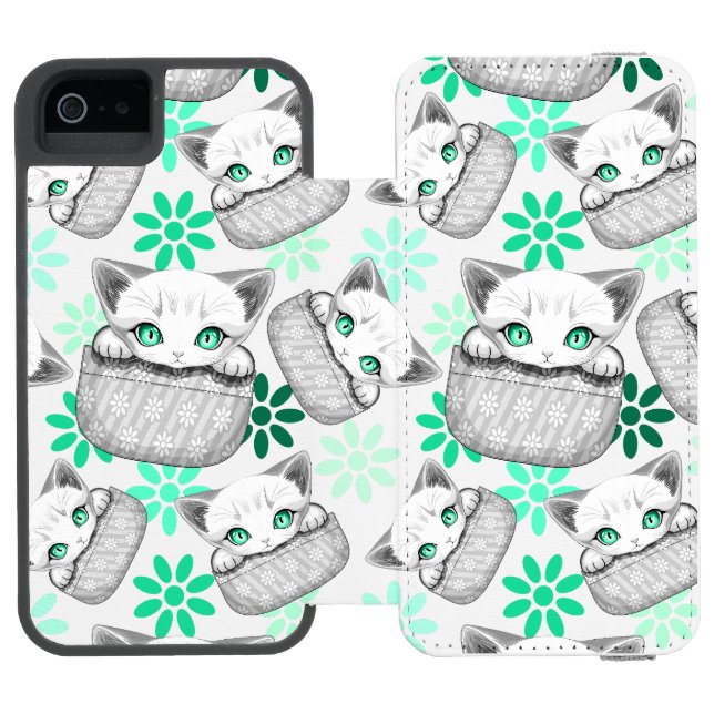 Cat Cute och Playful peading från en Pocket Incipio iPhone Wallet Skal (Folio Öppen)