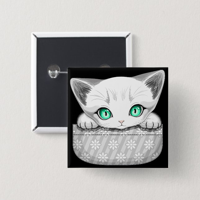 Cat Cute och Playful peading från en Pocket Knapp (Framsida & baksida)