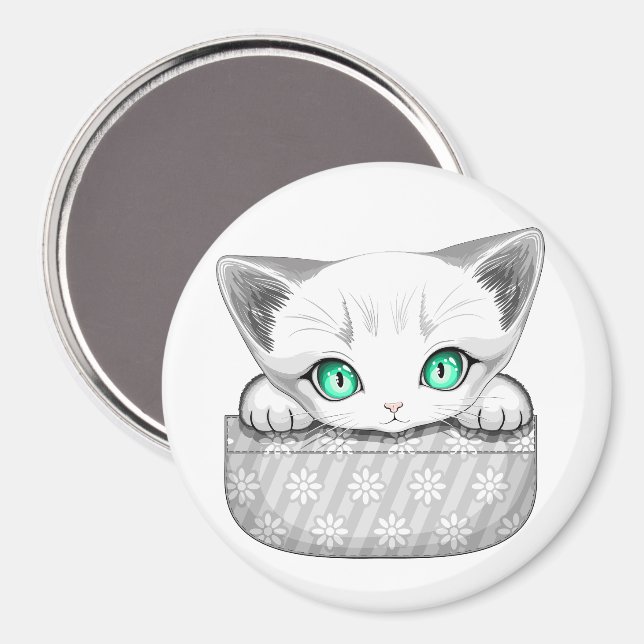 Cat Cute och Playful peading från en Pocket Magnet (Front/Back)