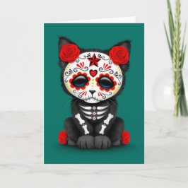 Cat Cute Red Day of the dead Kitten, tårblått Kort
