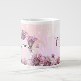 Cat Cute Rosa Flowers Jumbo Mugg