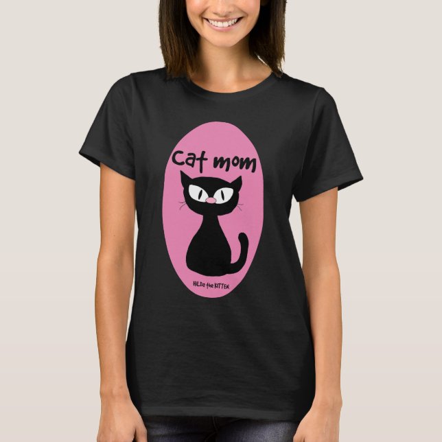 Cat Cute Rosa och svart Cat MAMMA T Shirt (Framsida)