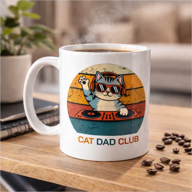 CAT DAD CLUB / Funny Retro misician Kaffemugg (Skapare uppladdad)