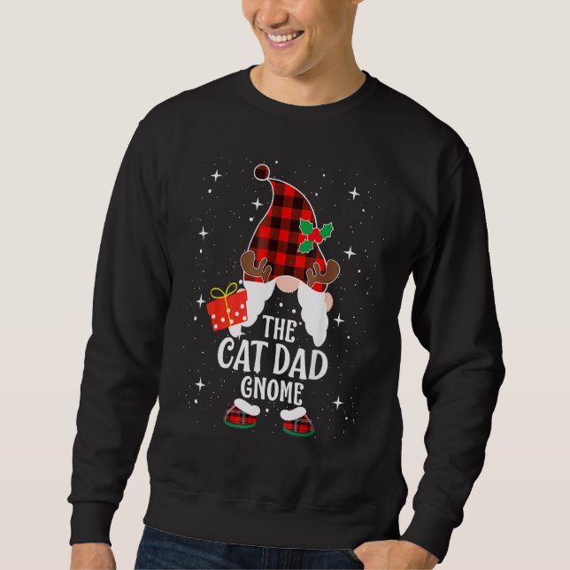 Cat Dad Gnome Buffalo Plaid Matching Family Christ Lång Ärmad Tröja (Framsida)