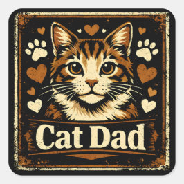 Cat Dad – Proud Feline Father Humor Love Fyrkantigt Klistermärke